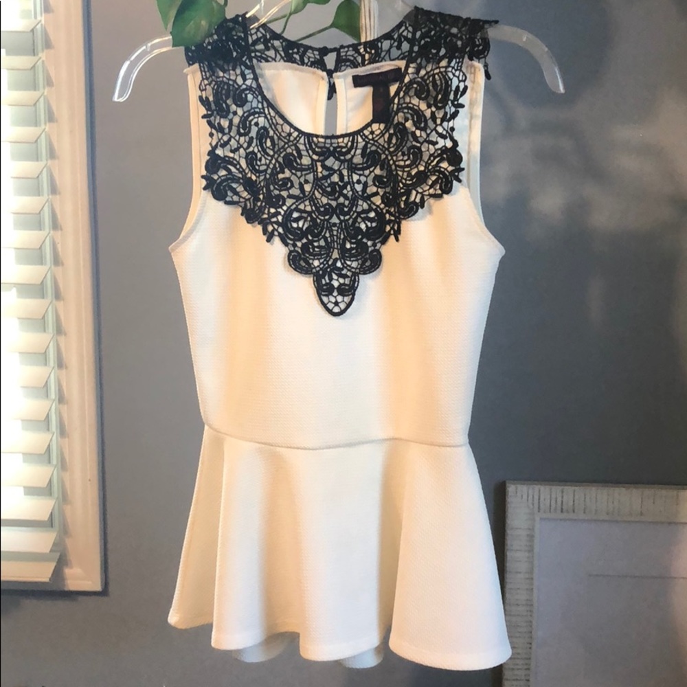 White and Black Lace Peplum Blouse